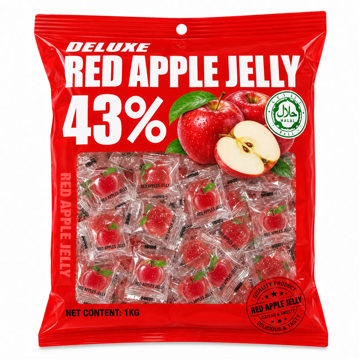 Bala Jelly de Maçã Vermelha — 43% Suco de Fruta
