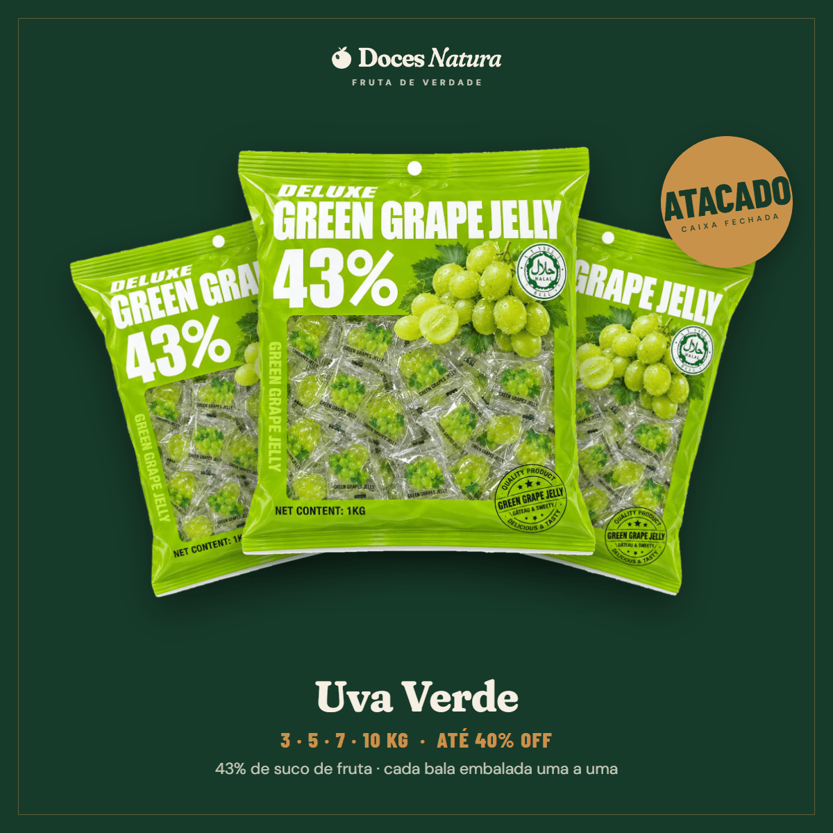 Atacado — Uva Verde · Bala Jelly 43% Suco de Fruta