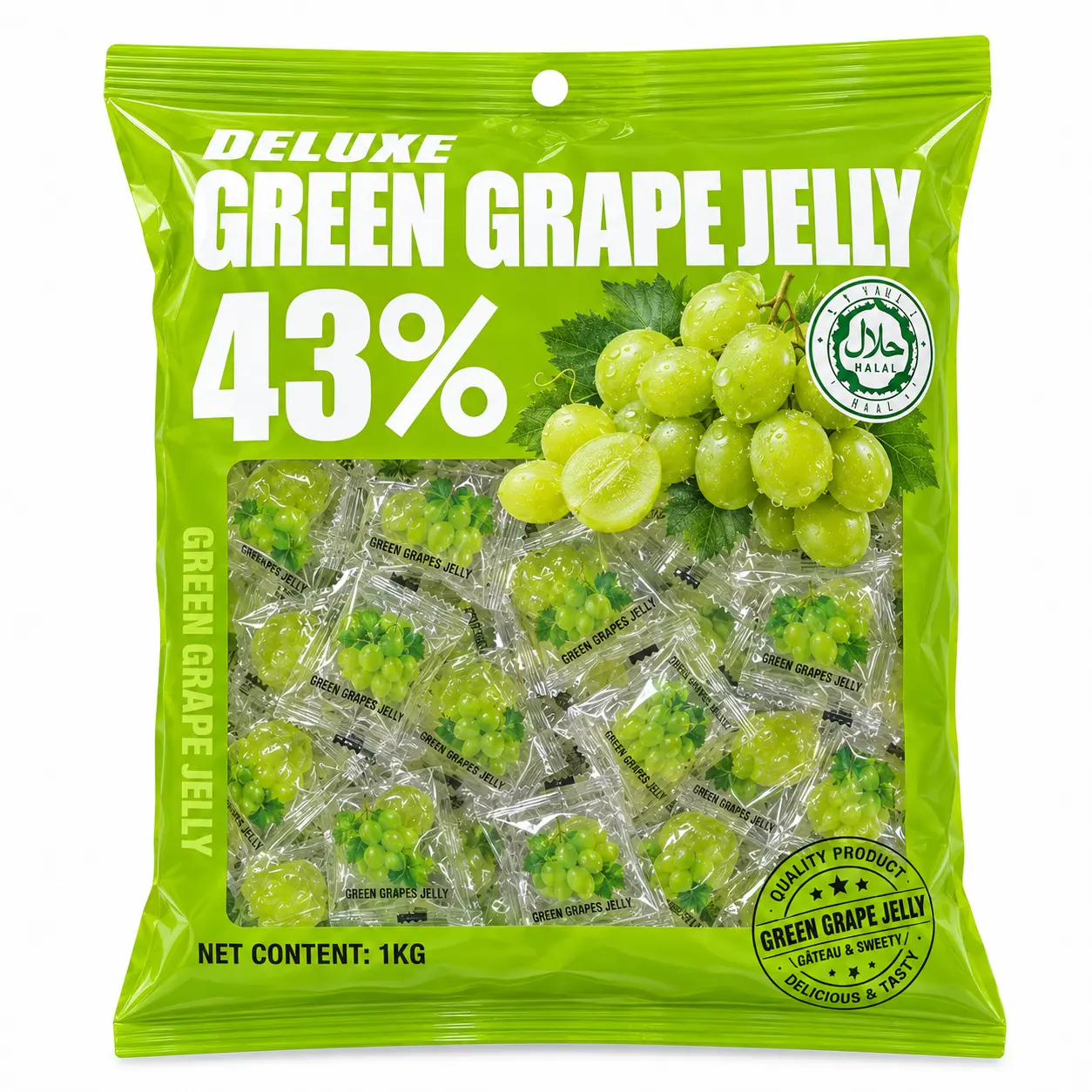 Bala Jelly de Uva Verde — 43% Suco de Fruta