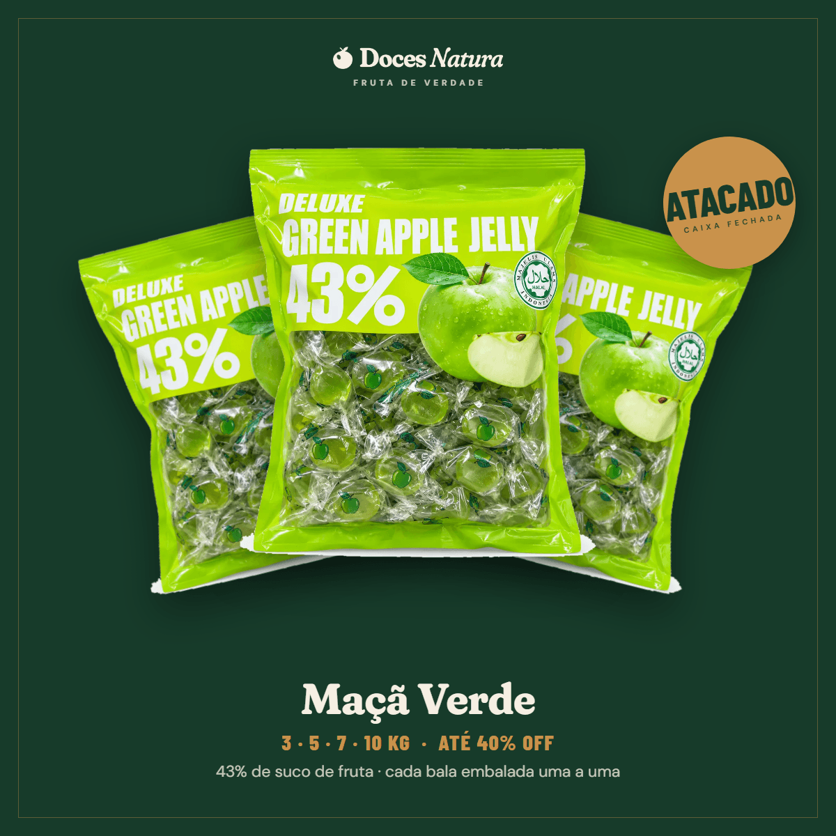 Atacado — Maçã Verde · Bala Jelly 43% Suco de Fruta