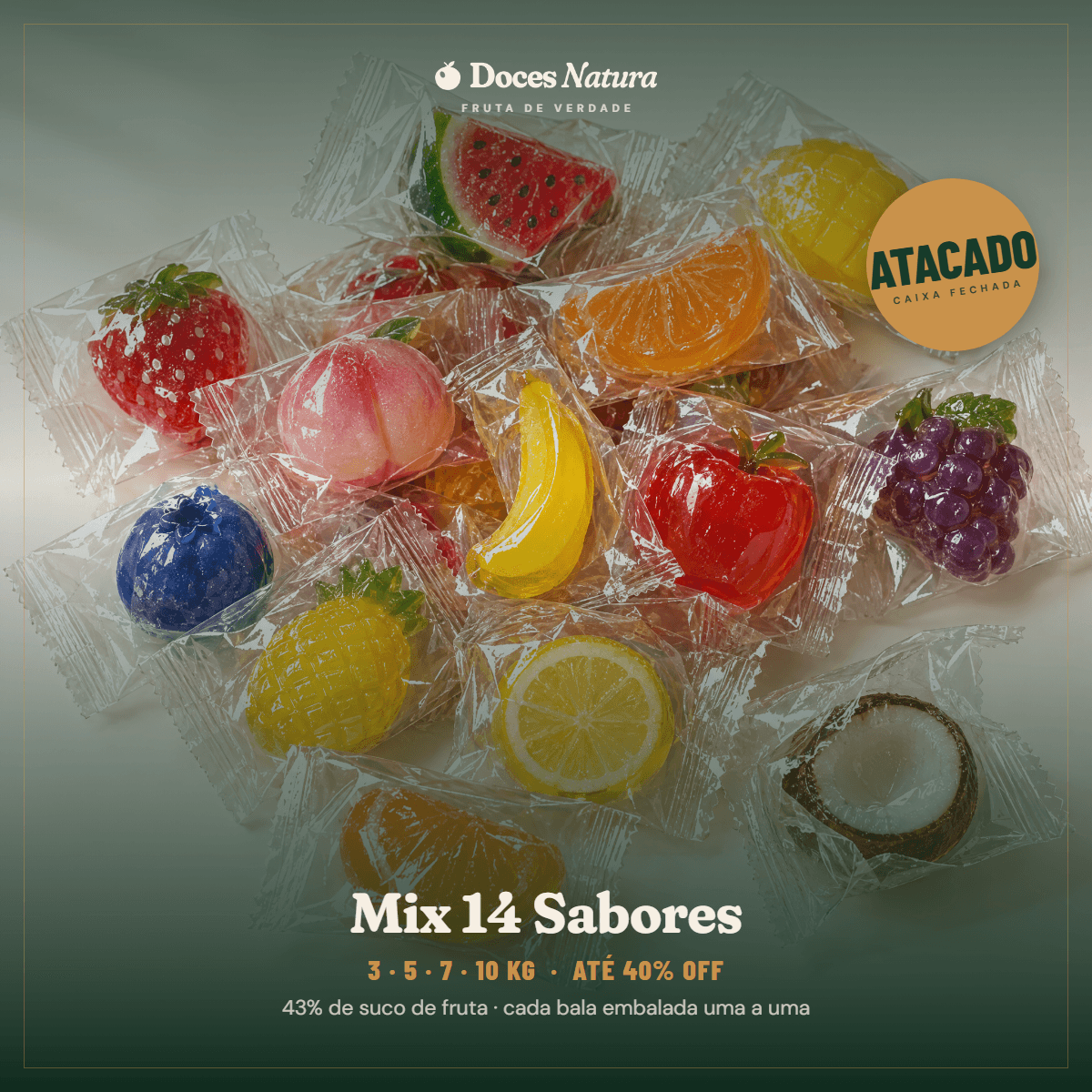 Atacado — Mix 14 Sabores · Bala Jelly 43% Suco de Fruta