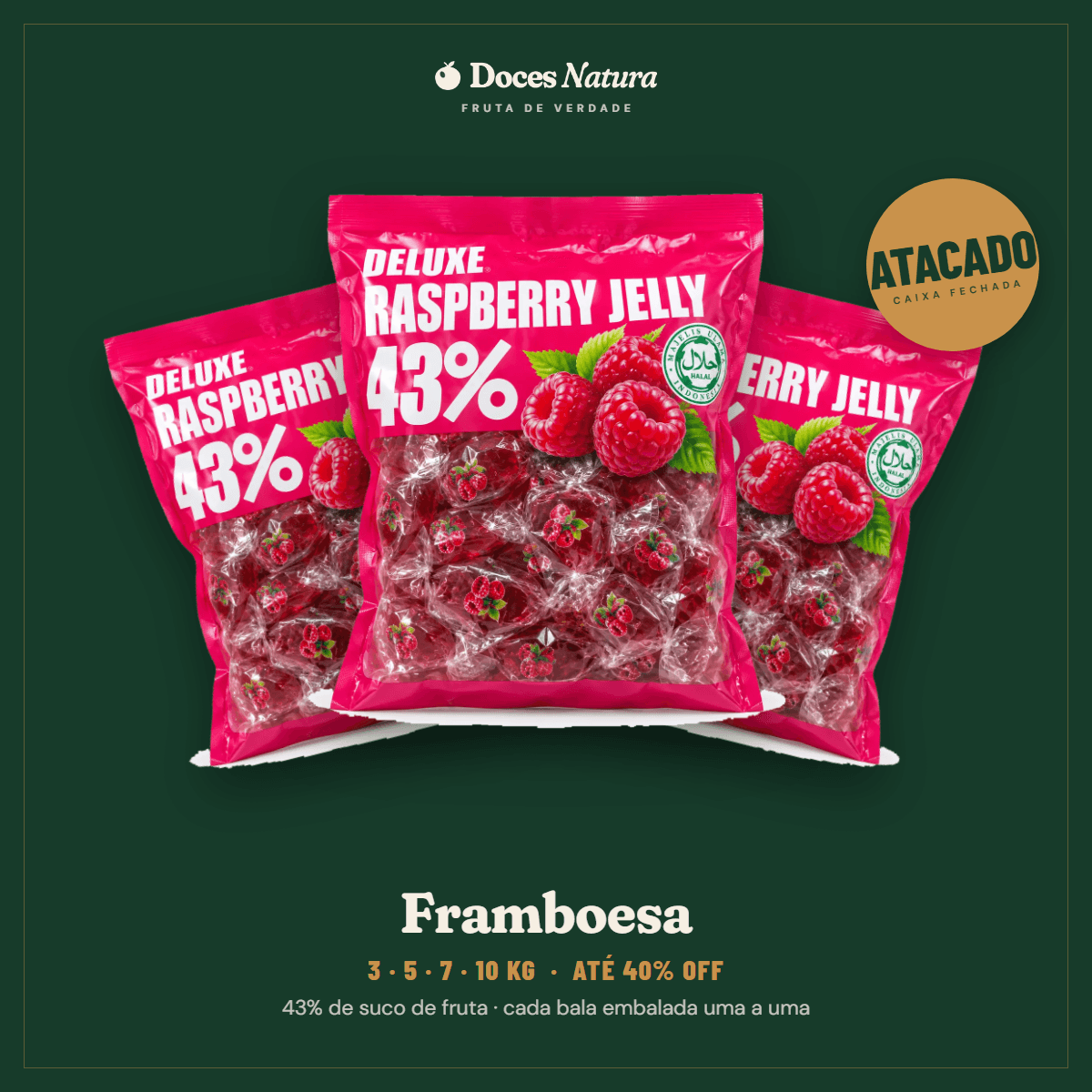 Atacado — Framboesa · Bala Jelly 43% Suco de Fruta