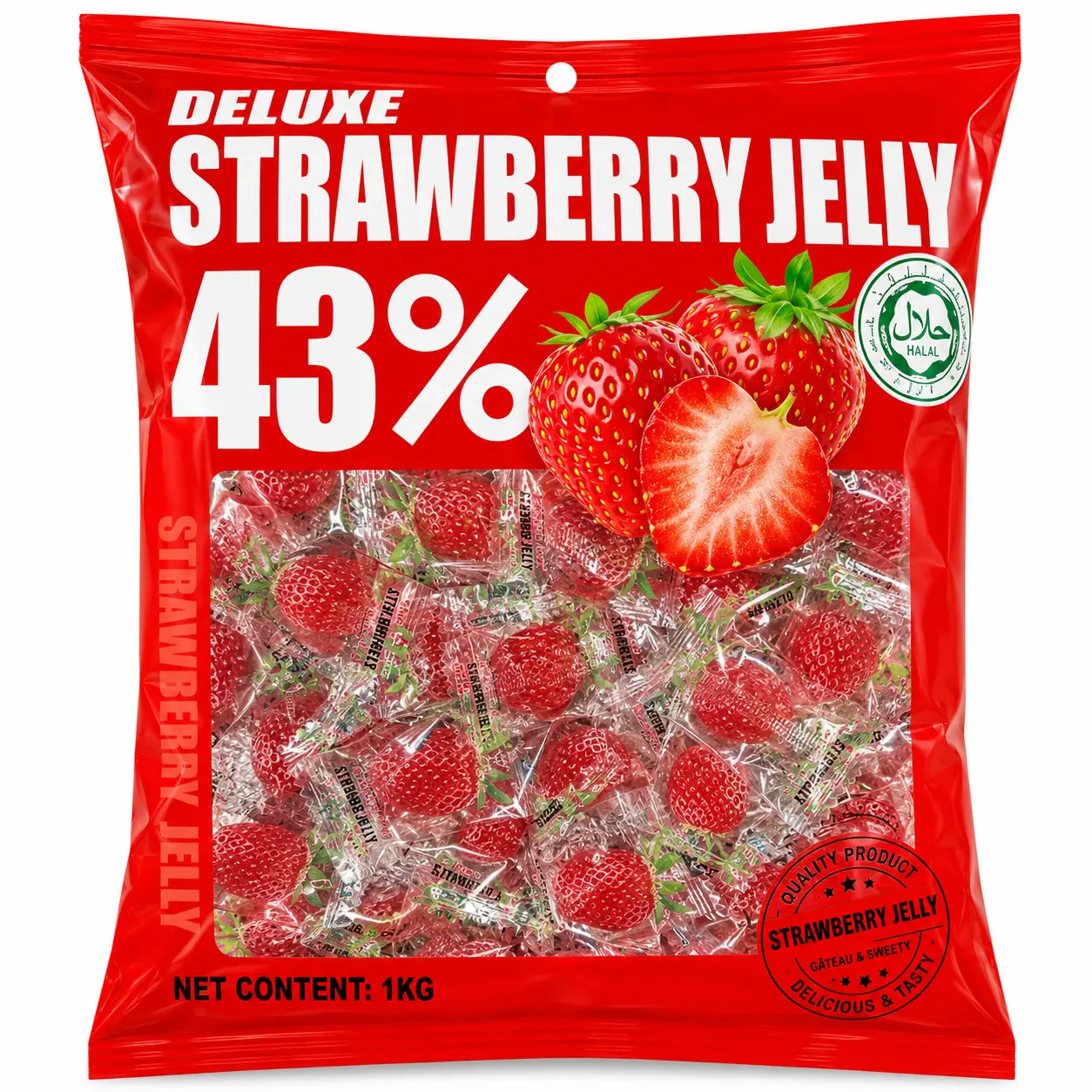 Bala Jelly de Morango — 43% Suco de Fruta