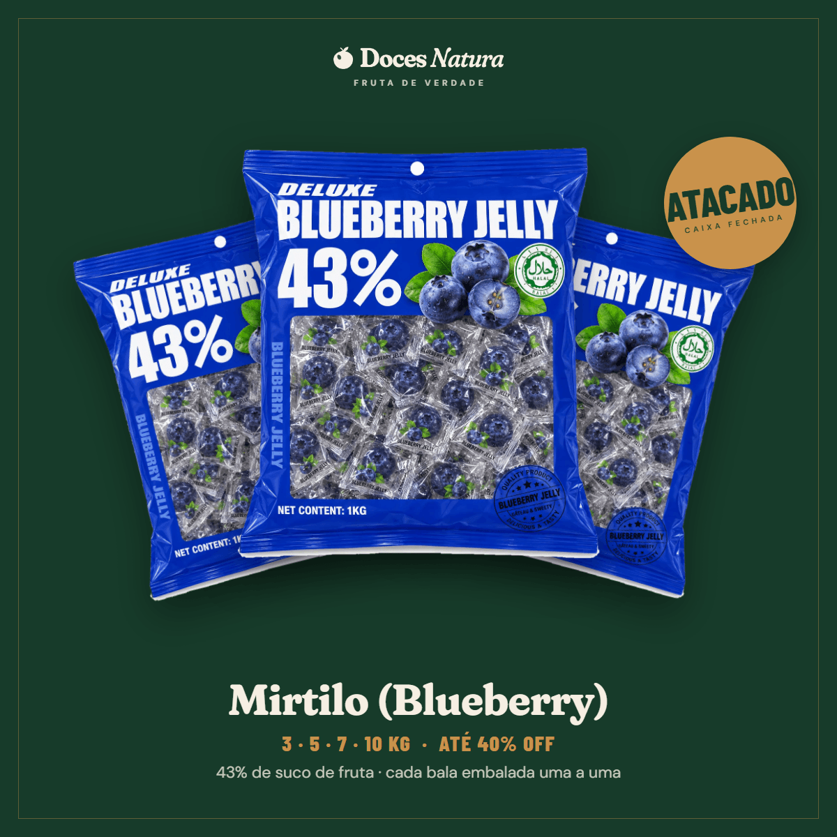 Atacado — Mirtilo (Blueberry) · Bala Jelly 43% Suco de Fruta