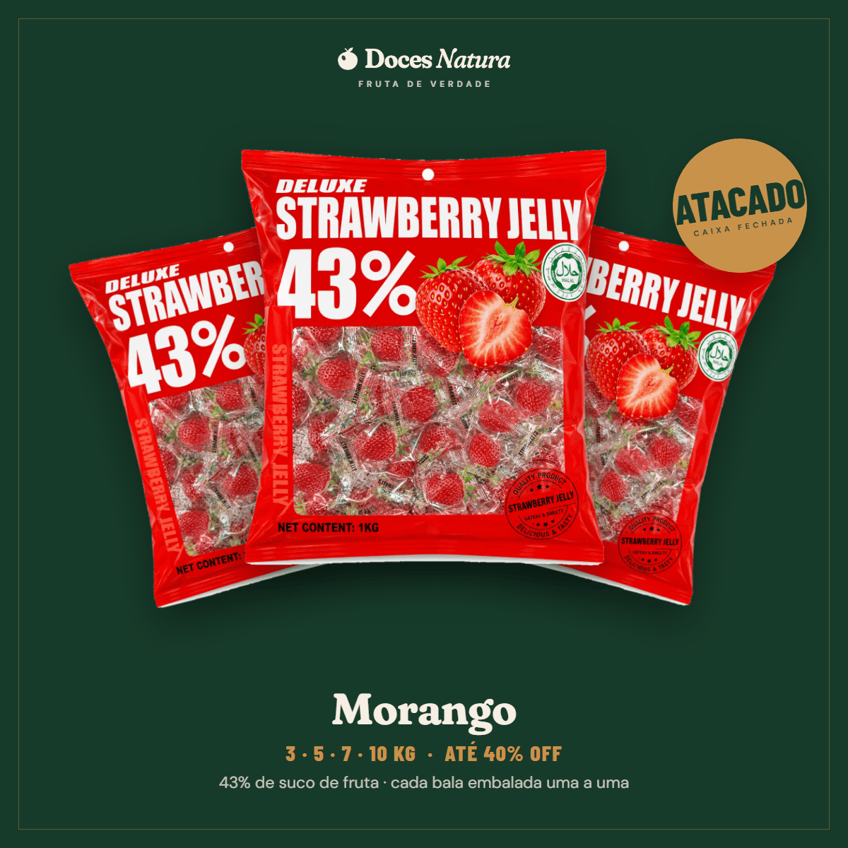 Atacado — Morango · Bala Jelly 43% Suco de Fruta