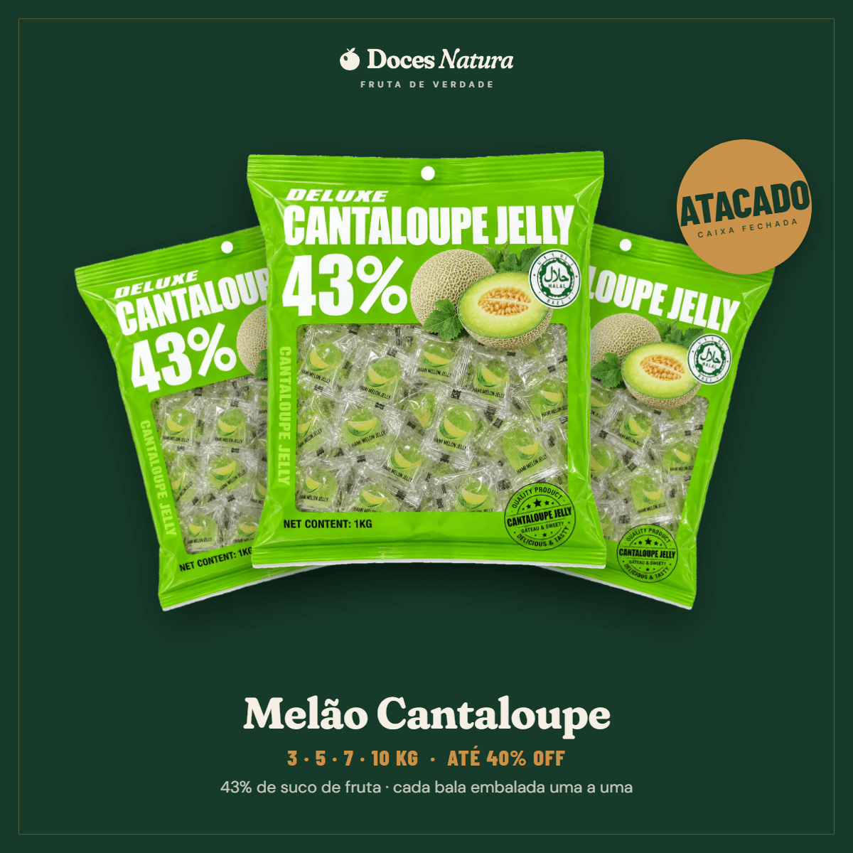 Atacado — Melão Cantaloupe · Bala Jelly 43% Suco de Fruta