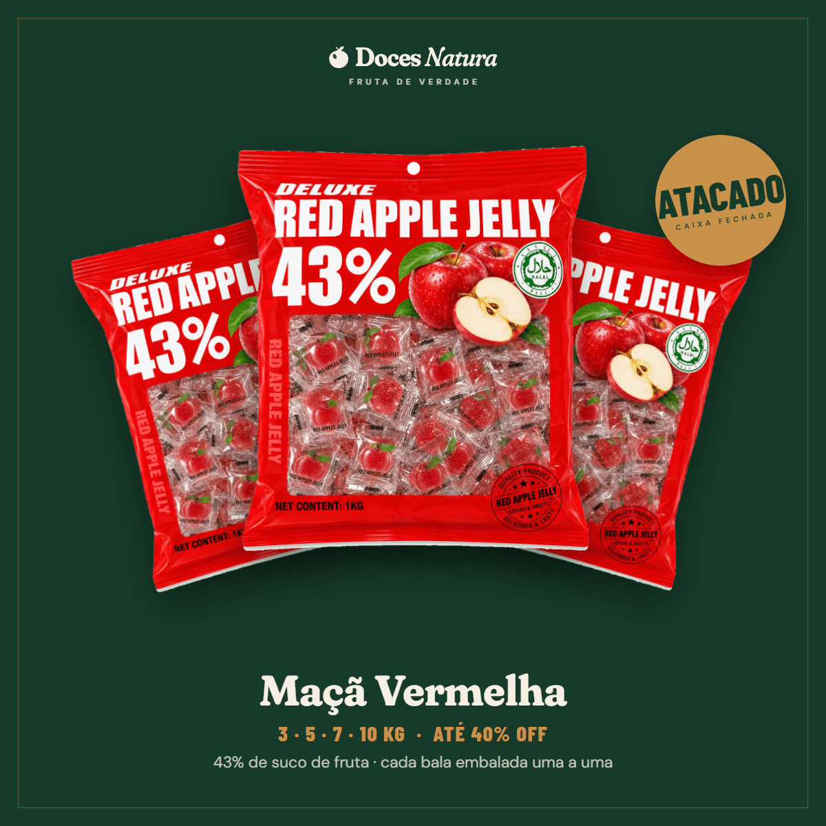 Atacado — Maçã Vermelha · Bala Jelly 43% Suco de Fruta
