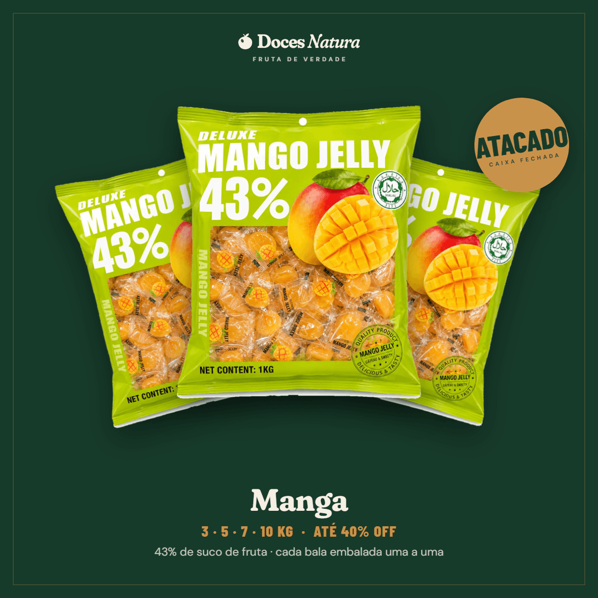 Atacado — Manga · Bala Jelly 43% Suco de Fruta