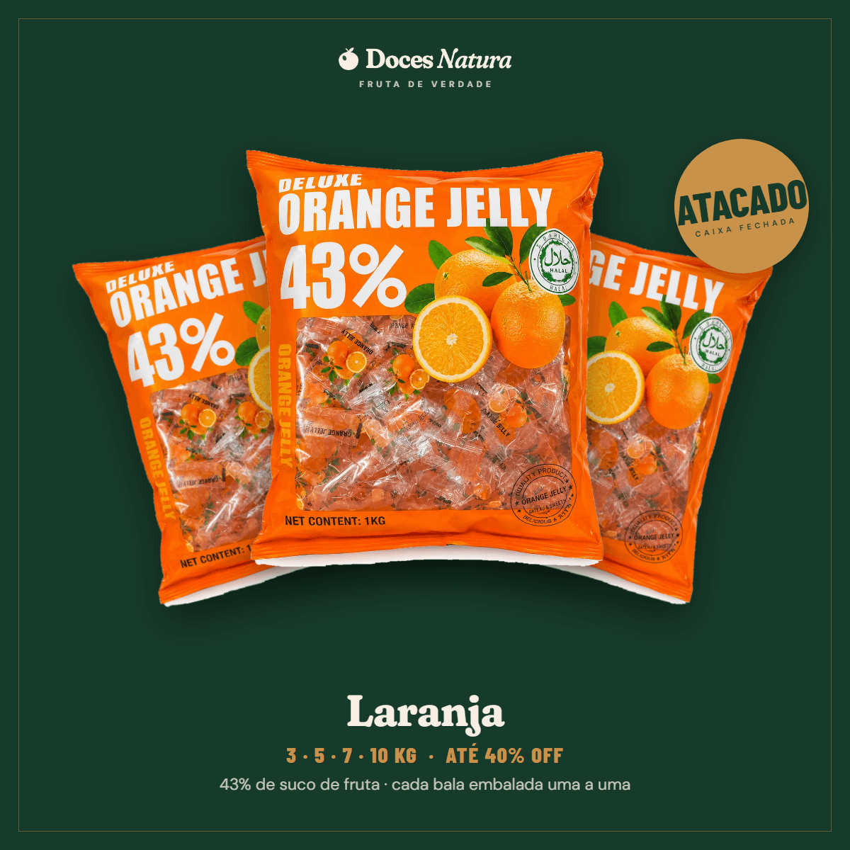 Atacado — Laranja · Bala Jelly 43% Suco de Fruta