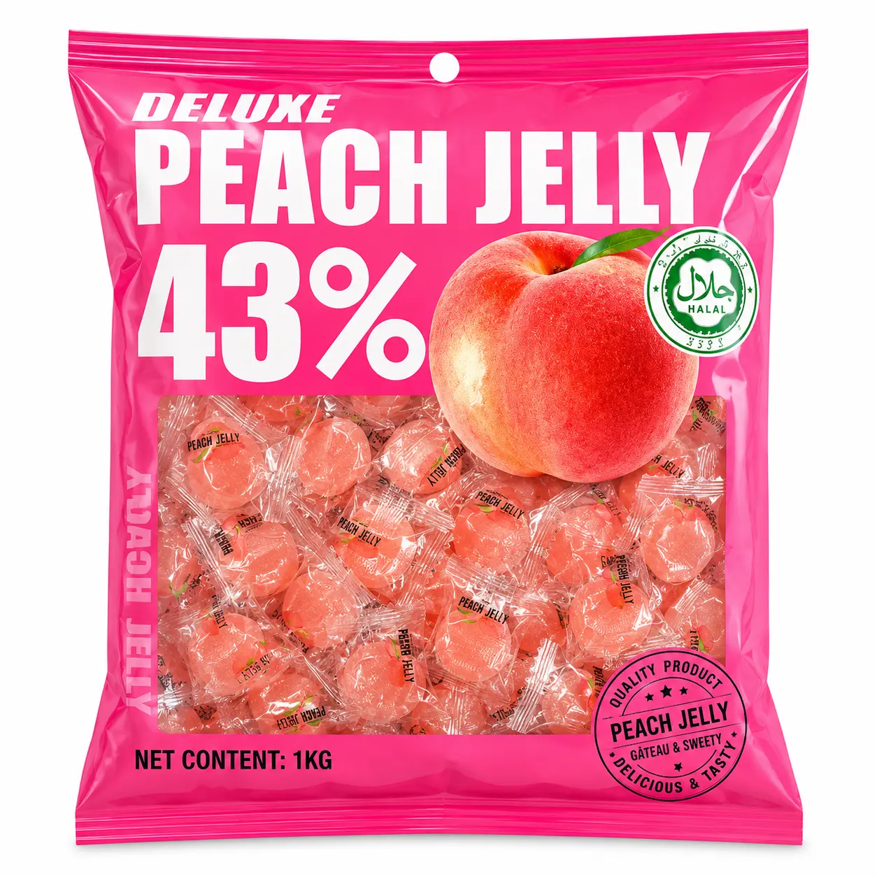 Bala Jelly de Pêssego — 43% Suco de Fruta