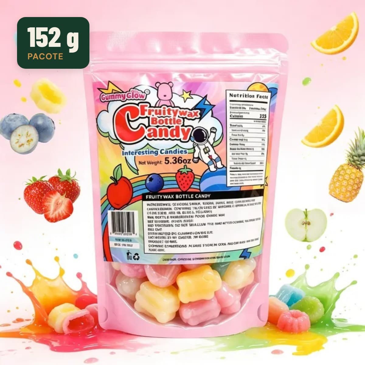 GummyGlow — Bala de Cera Retrô, 5 Sabores de Fruta